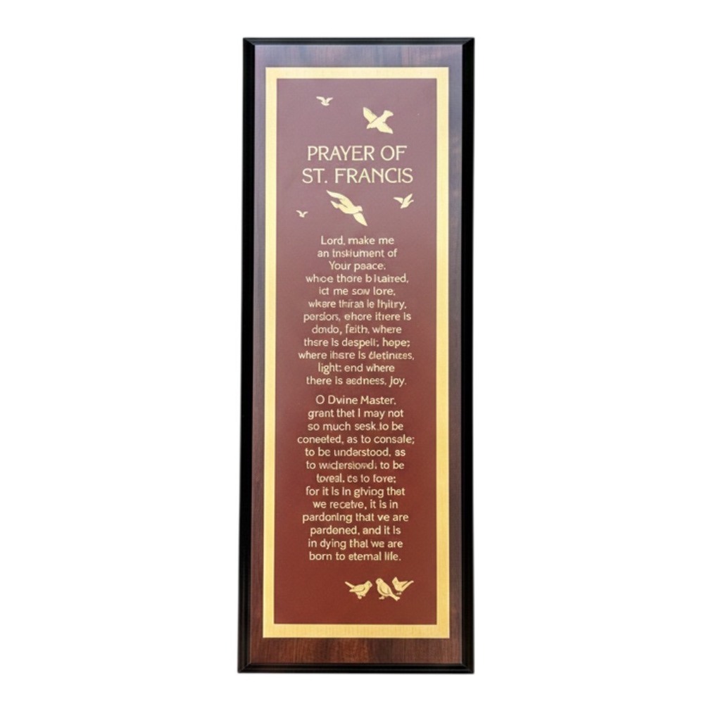 The Angelus Prayer of St Francis Wall Plaque Wood Gold Tone 11in Brown